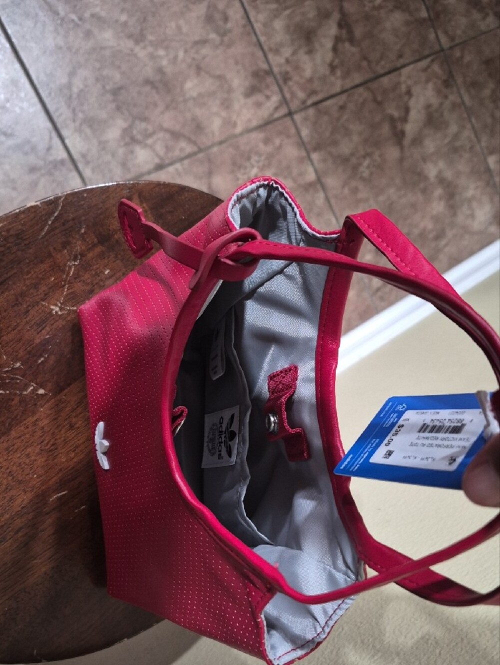 Adidas Mini Perforated Pu Tote, Red/White - Picture 3 of 4